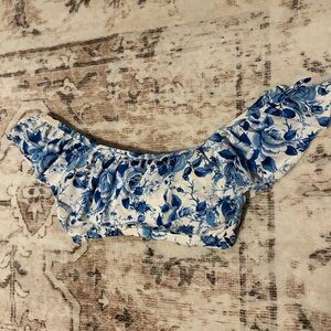 Aqua Blue and White Floral Crop Top